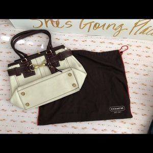 Large Coach Purse Off White/Burgundy